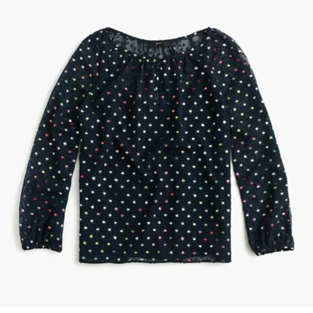 J. Crew Rainbow Metallic Colorful Clip Dot Swiss Dot Sheer Long Sleeve Top Small